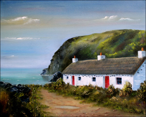 Tim Frost Seascapes Thatched Cottage At Niarbyl Isle Of Man