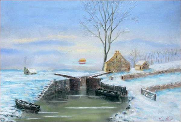 Canal with Snow (Pastel) 